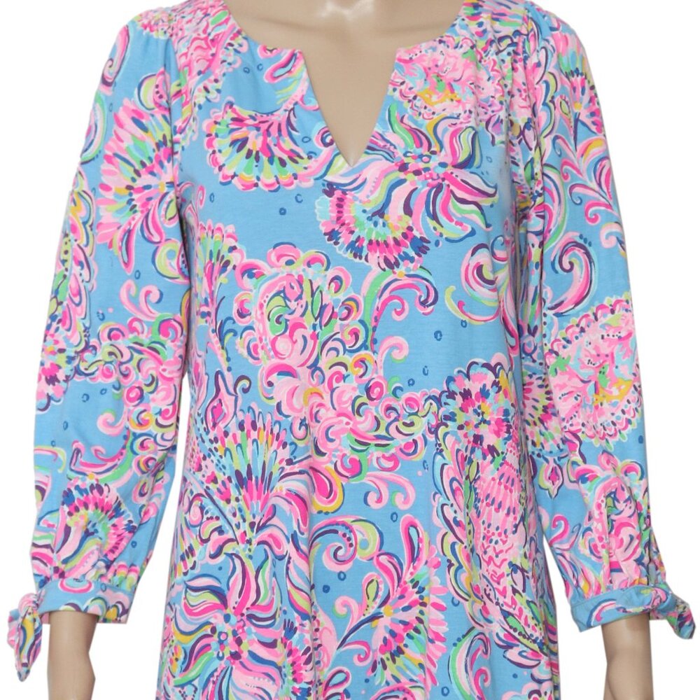 Lilly Pulitzer Cath Dress Printed Notch Neck Beach Tie Cuff S - Picture 7 of 7